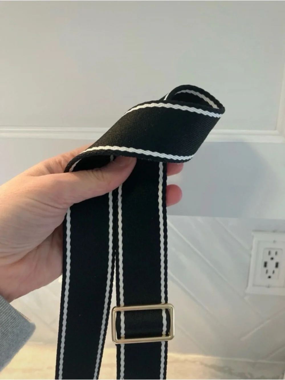 Marc Jacobs Black Pebbled Leather Oval Crossbody with Striped Strap - Picture 11 of 15